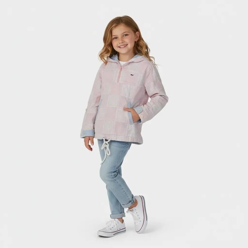 Vineyard Vines By Shep & Ian Light Pink Patchwork Quarter Zip Hoodie Girls' XS